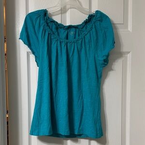 LOFT Turquoise Ruffle Neck Blouse